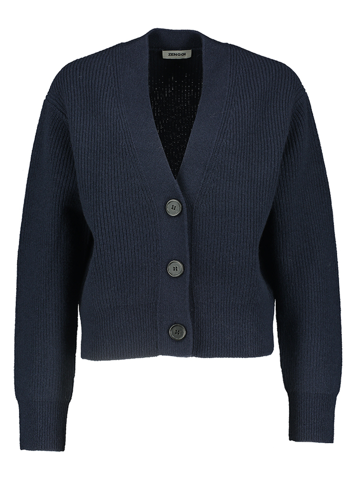 Blauwe wollen gilet met knopen Zenggi 