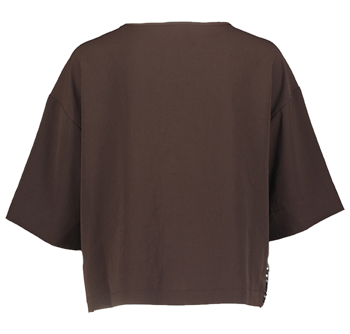 Bruine t-shirt met pailletten en opgestikte zak Zenggi 