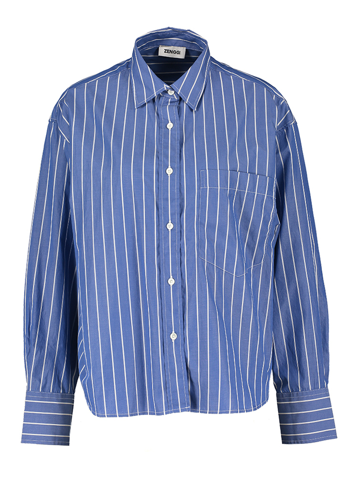 Blauwe gestreepte blouse met lange mouwen Zenggi