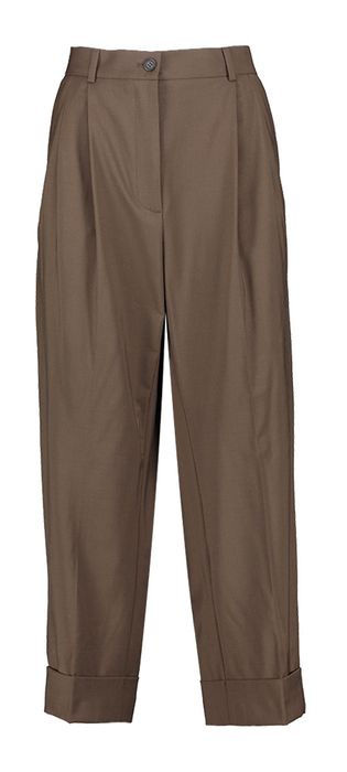 Bruine wijde 7/8 broek met bandplooi en wol Zenggi