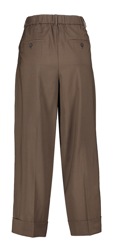 Bruine wijde 7/8 broek met bandplooi en wol Zenggi