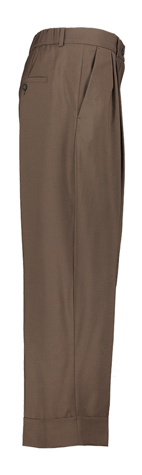 Bruine wijde 7/8 broek met bandplooi en wol Zenggi