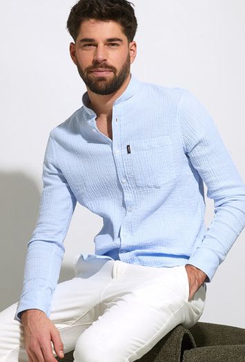 Lichtblauw katoenen hemd (slim fit) met strepen en lange mouwen Antwrp 