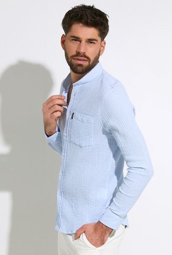 Lichtblauw katoenen hemd (slim fit) met strepen en lange mouwen Antwrp 