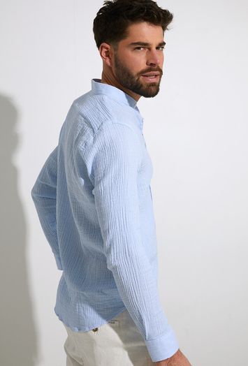 Lichtblauw katoenen hemd (slim fit) met strepen en lange mouwen Antwrp 