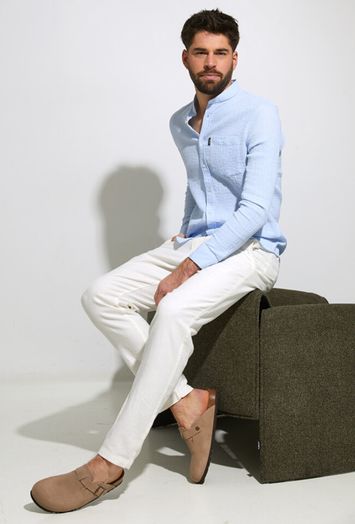 Lichtblauw katoenen hemd (slim fit) met strepen en lange mouwen Antwrp 