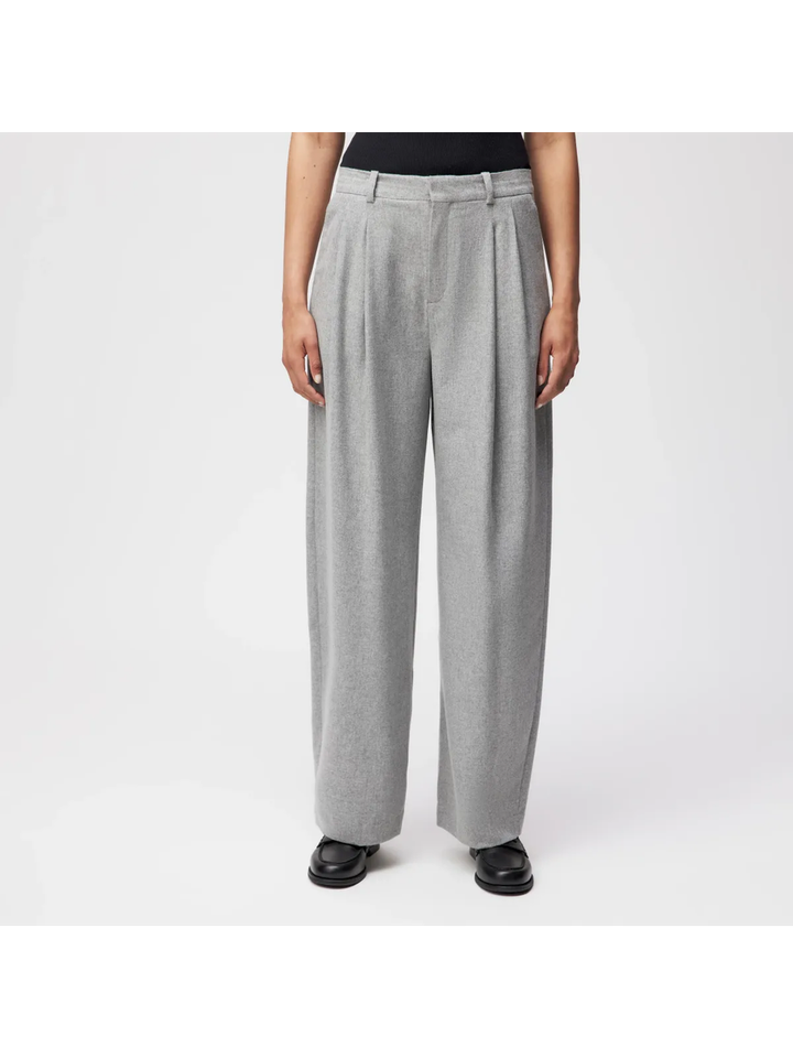 Grijze wijde wollen broek met bandplooiInk Drykorn