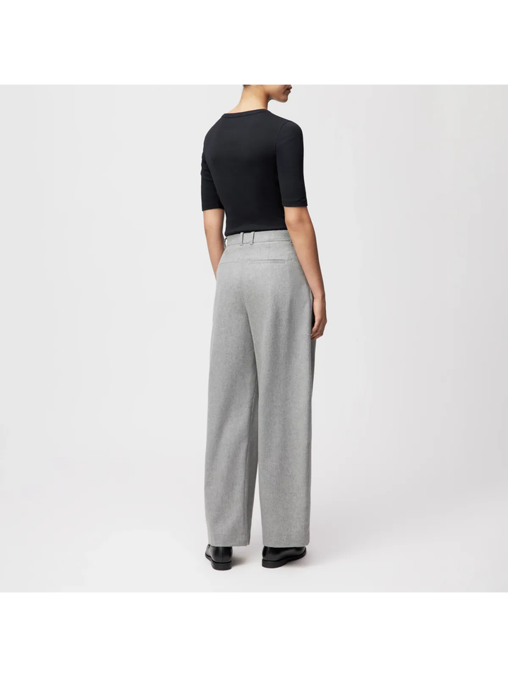 Grijze wijde wollen broek met bandplooiInk Drykorn