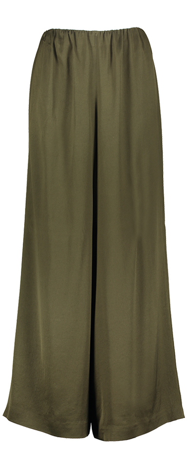 Kaki soepelvallende wijde broek met elastiek Drykorn