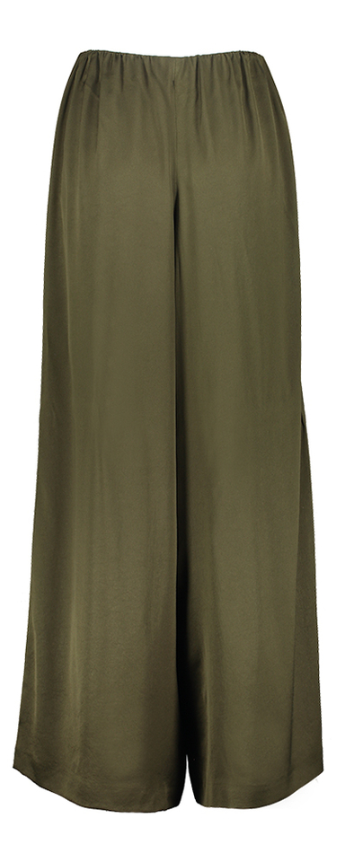 Kaki soepelvallende wijde broek met elastiek Drykorn