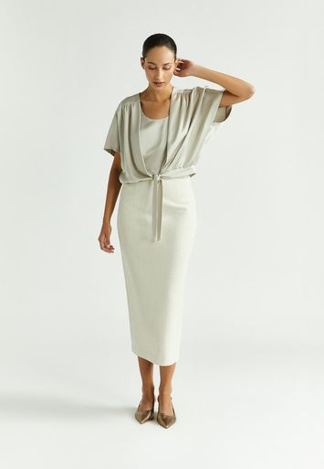 Taupe gilet met lint Hilaine Xandres