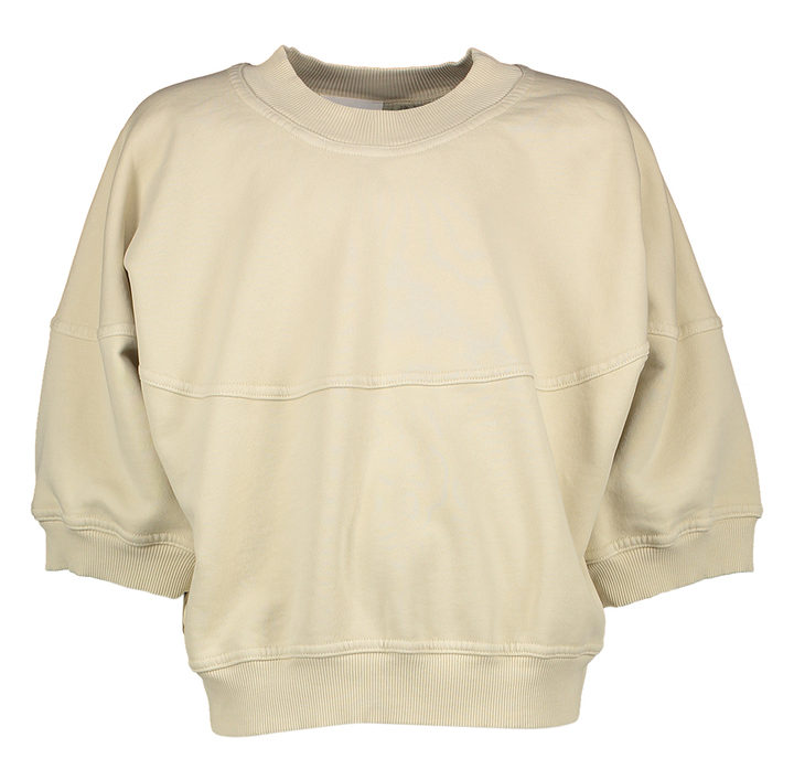 Vanille kleurige katoenen sweater met ronde hals en driekwart mouwen Waffle Morley