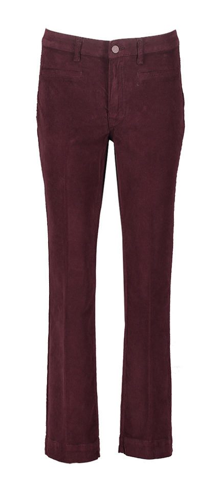Bordeaux broek in ribfluweel straight fit met hoge taille Para Mi