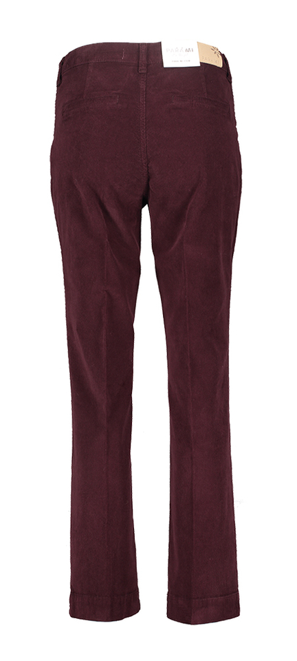 Bordeaux broek in ribfluweel straight fit met hoge taille Para Mi