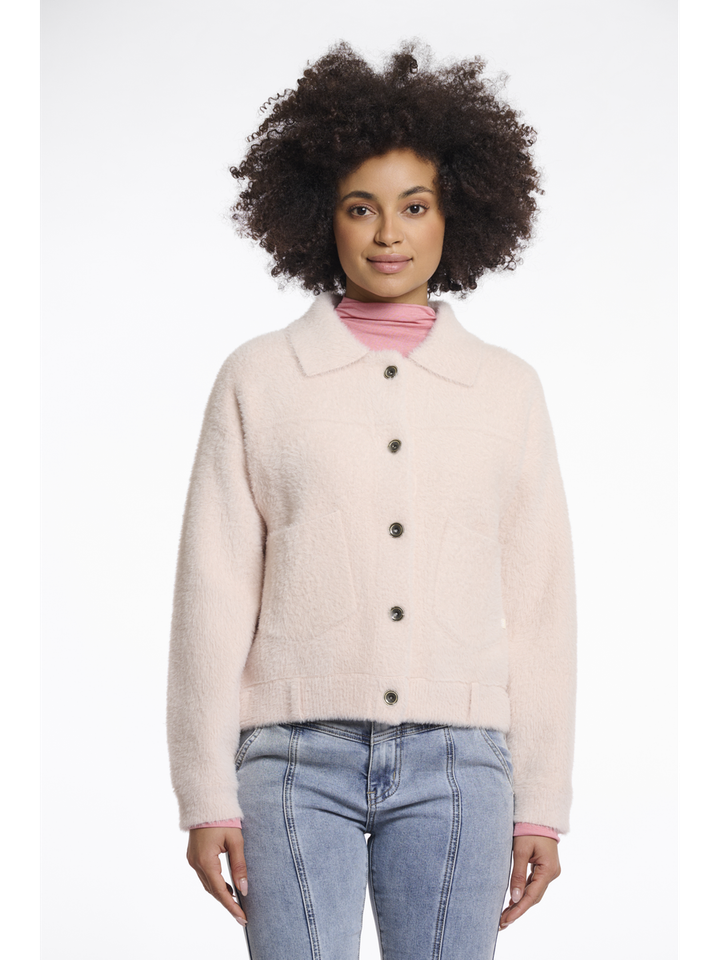 Roze fluffy gilets met knoopsluiting Bubbly Rino Pelle