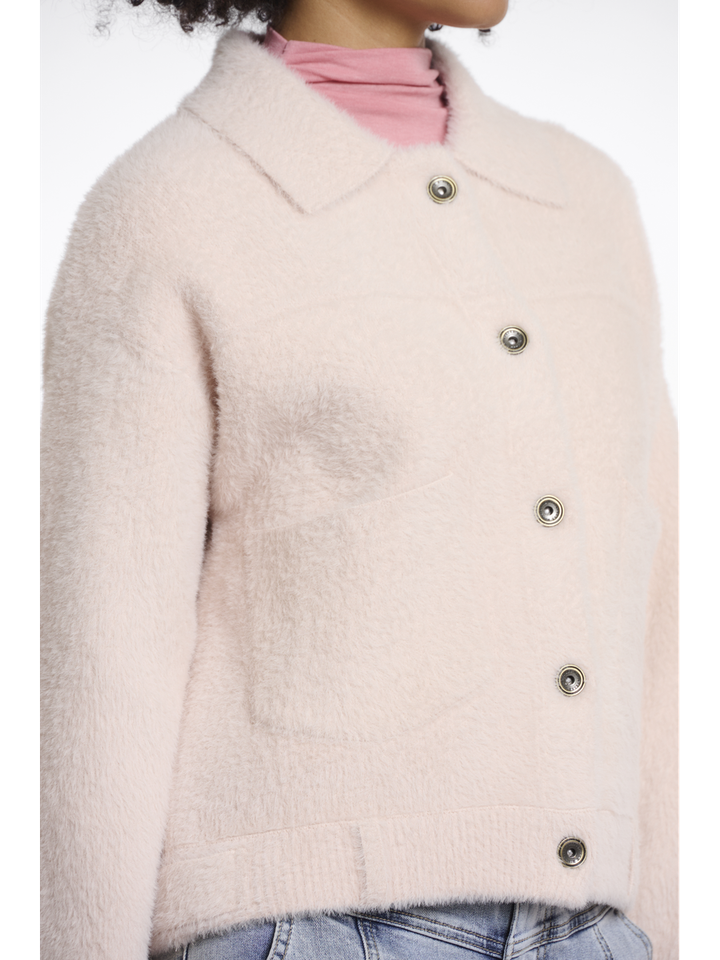 Roze fluffy gilets met knoopsluiting Bubbly Rino Pelle