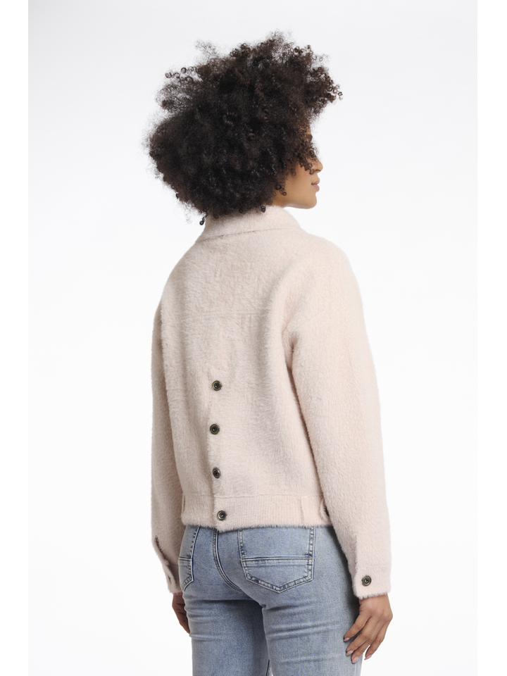 Roze fluffy gilets met knoopsluiting Bubbly Rino Pelle