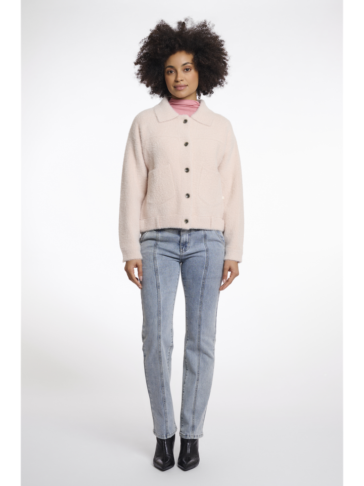 Roze fluffy gilets met knoopsluiting Bubbly Rino Pelle