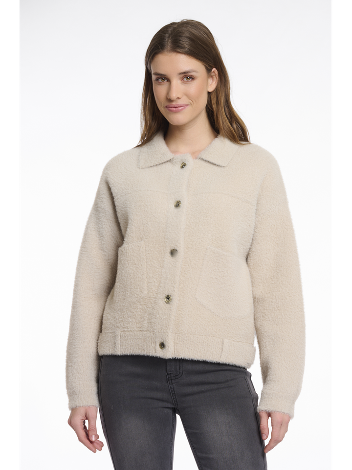 Beige fluffy gilets met knoopsluiting Bubbly Rino Pelle