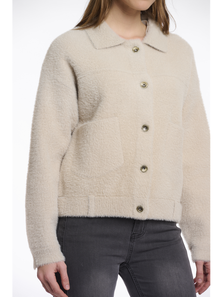 Beige fluffy gilets met knoopsluiting Bubbly Rino Pelle