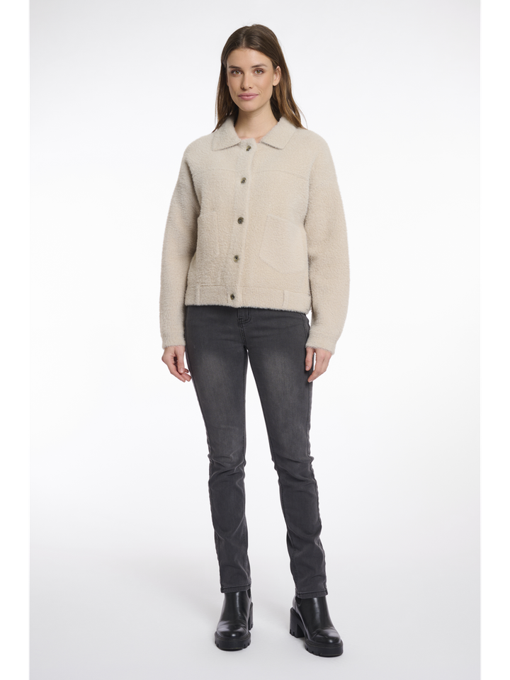 Beige fluffy gilets met knoopsluiting Bubbly Rino Pelle