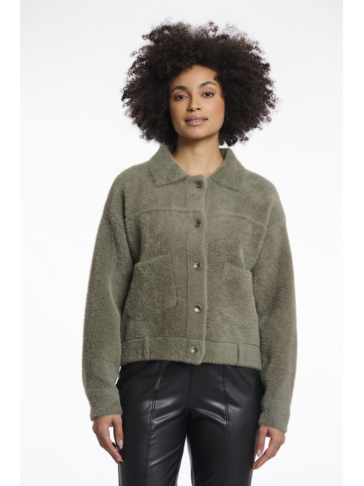 Groene fluffy gilets met knoopsluiting Bubbly Rino Pelle