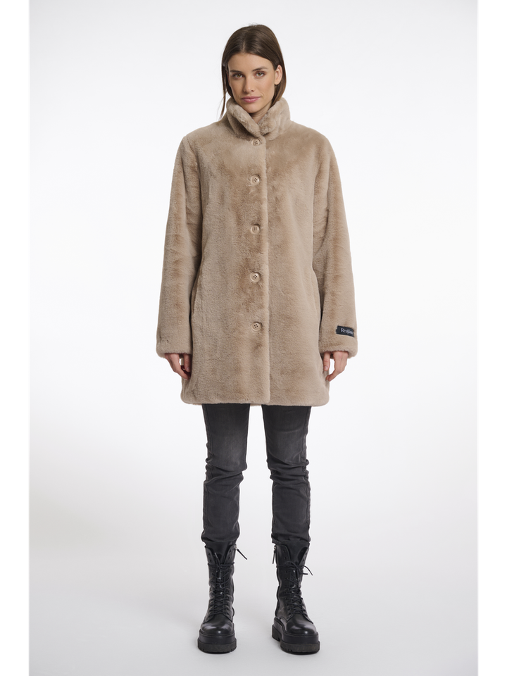 Beige mantel in faux fur met knopen Nonna Rino Pelle