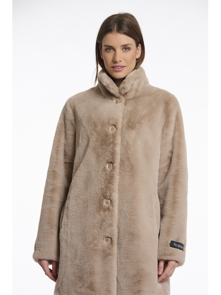 Beige mantel in faux fur met knopen Nonna Rino Pelle
