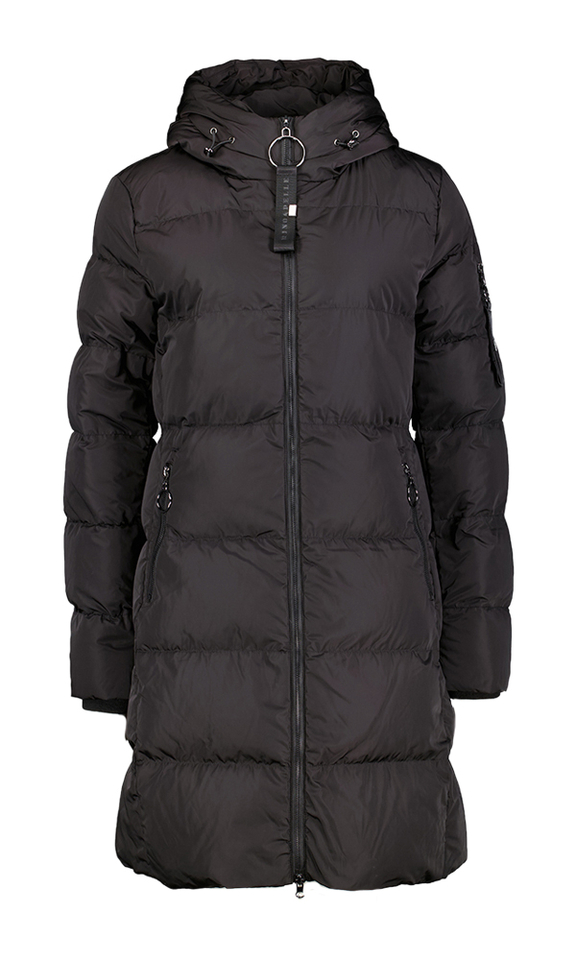 Zwarte padded lange jas met kap Jade Rino Pelle
