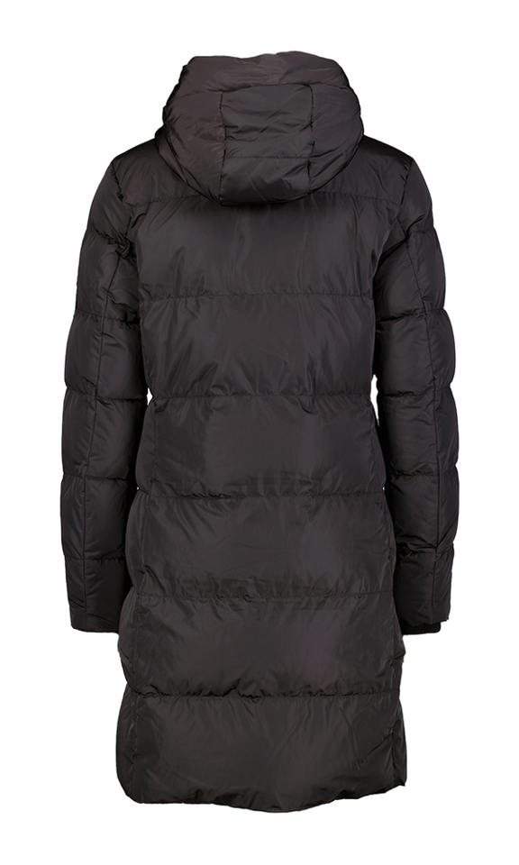 Zwarte padded lange jas met kap Jade Rino Pelle