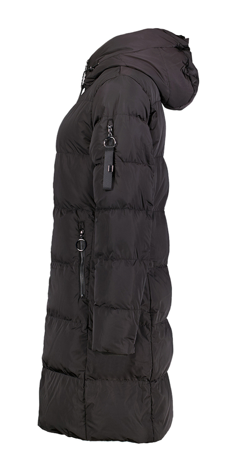 Zwarte padded lange jas met kap Jade Rino Pelle