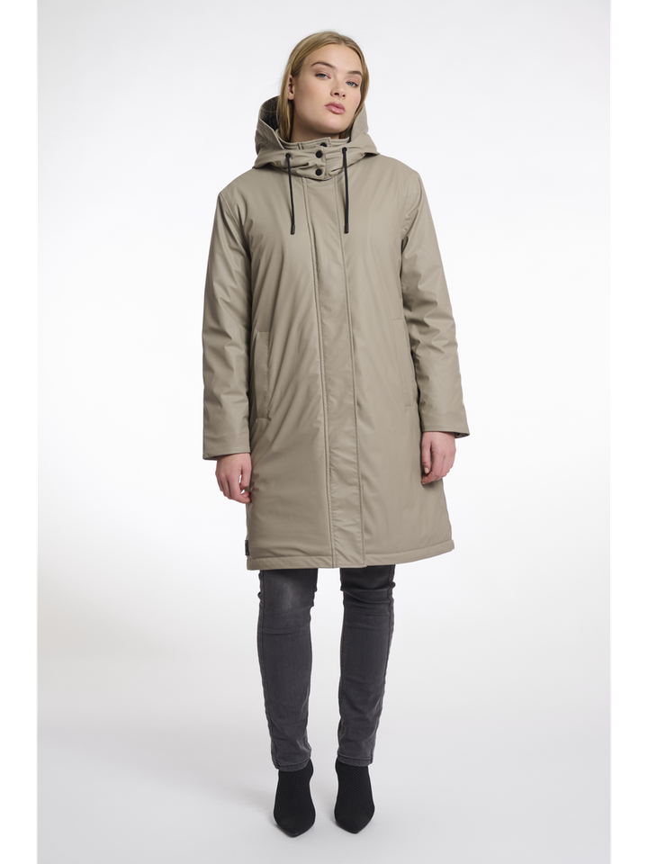 Bruinkleurige lange jas met kap Stefanie Rino Pelle