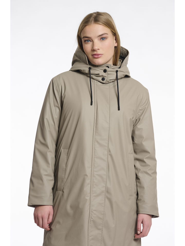 Bruinkleurige lange jas met kap Stefanie Rino Pelle