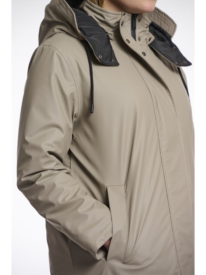 Bruinkleurige lange jas met kap Stefanie Rino Pelle