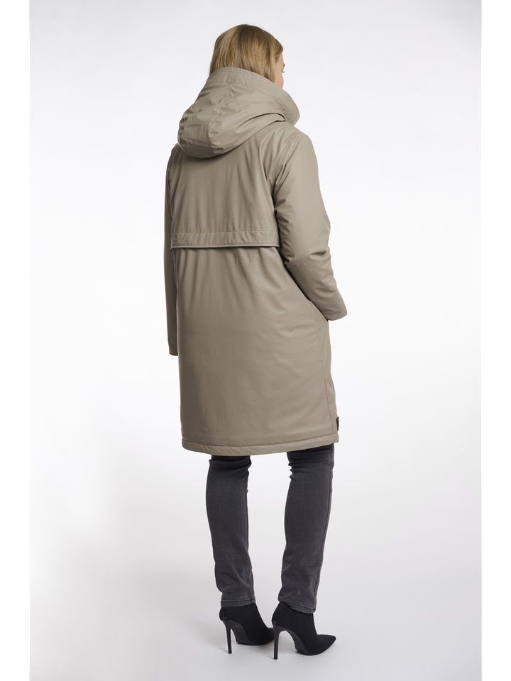 Bruinkleurige lange jas met kap Stefanie Rino Pelle