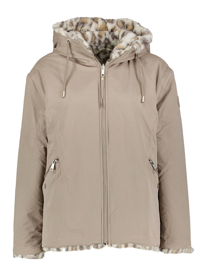 Beige omkeerbare jas met dierenprint Ines Rino Pelle 