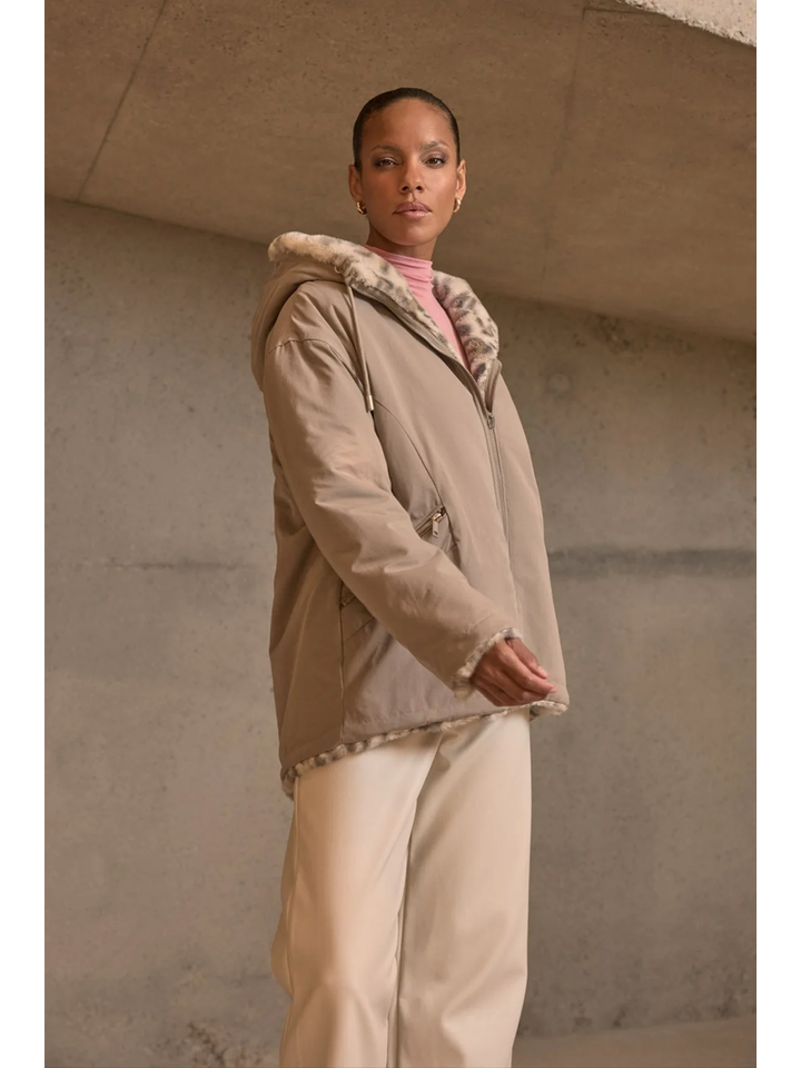 Beige omkeerbare jas met dierenprint Ines Rino Pelle 