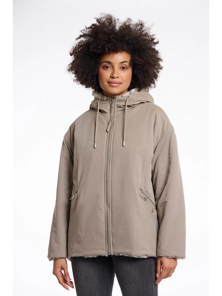 Beige omkeerbare jas met dierenprint Ines Rino Pelle 