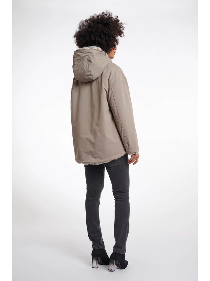 Beige omkeerbare jas met dierenprint Ines Rino Pelle 