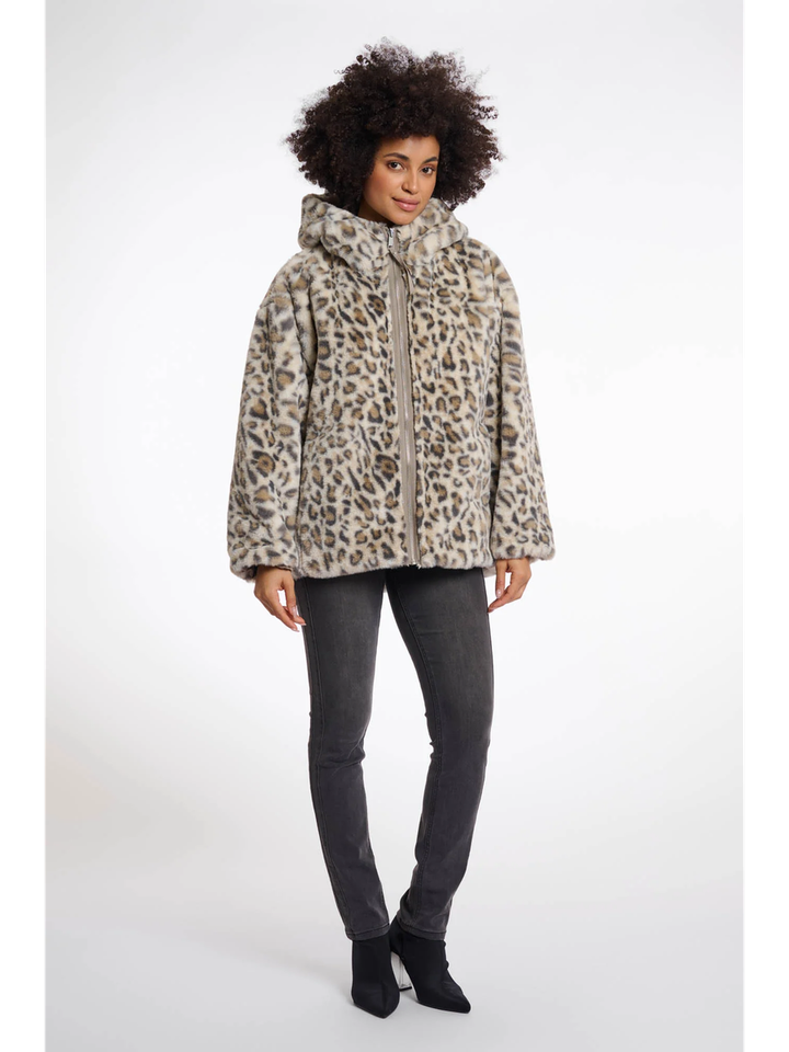 Beige omkeerbare jas met dierenprint Ines Rino Pelle 