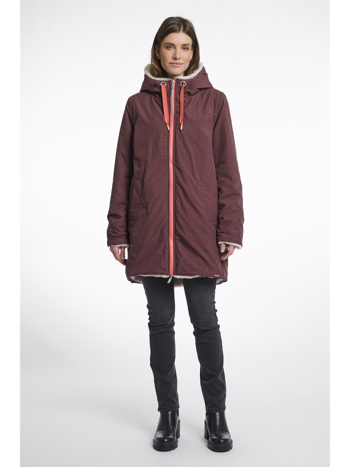 Bordeaux/fluffy reversibel parka met kap Javin Rino Pelle