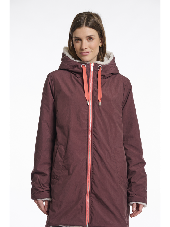 Bordeaux/fluffy reversibel parka met kap Javin Rino Pelle