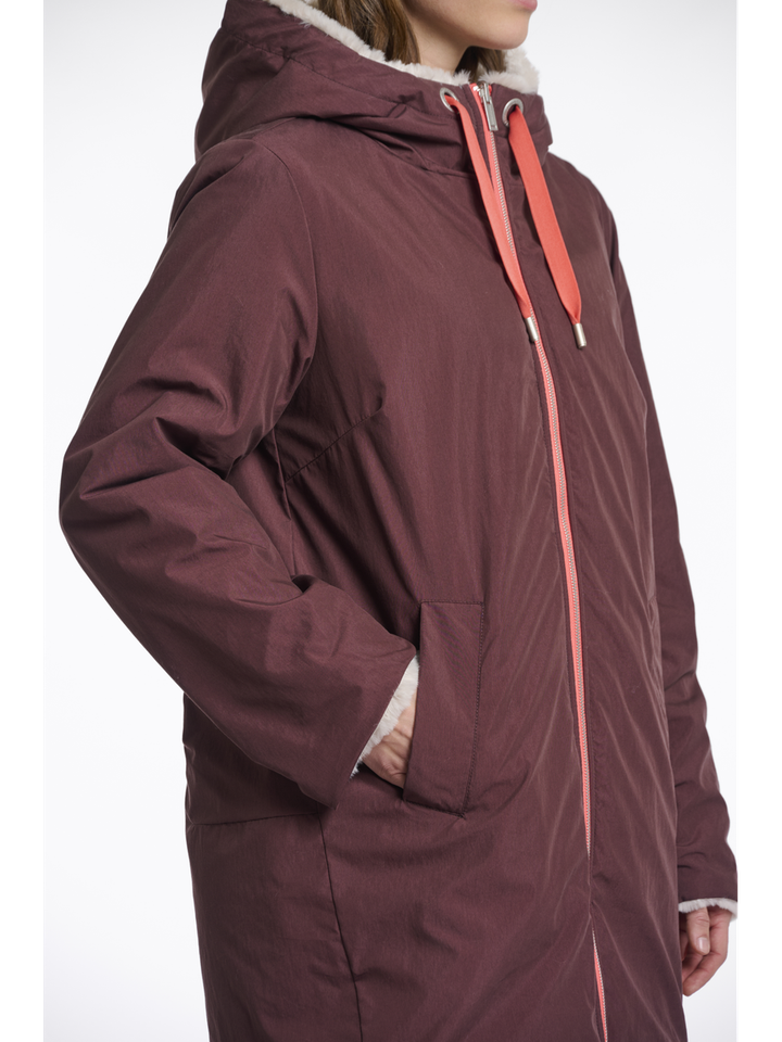 Bordeaux/fluffy reversibel parka met kap Javin Rino Pelle