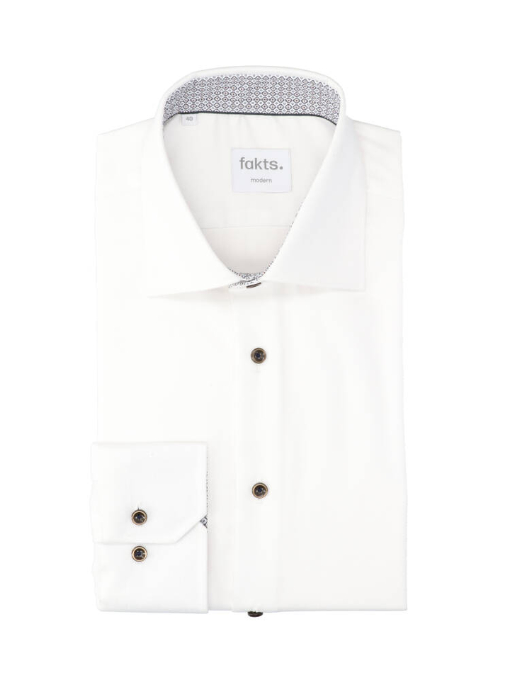 Wit katoenen hemd met structuur ( regular fit) met lange mouwen Fakts