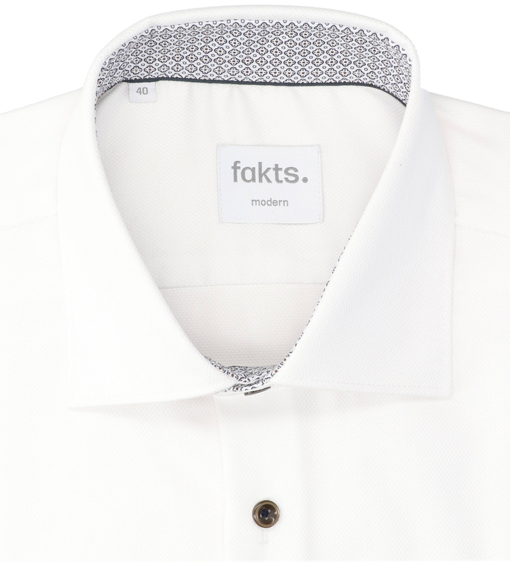 Wit katoenen hemd met structuur ( regular fit) met lange mouwen Fakts