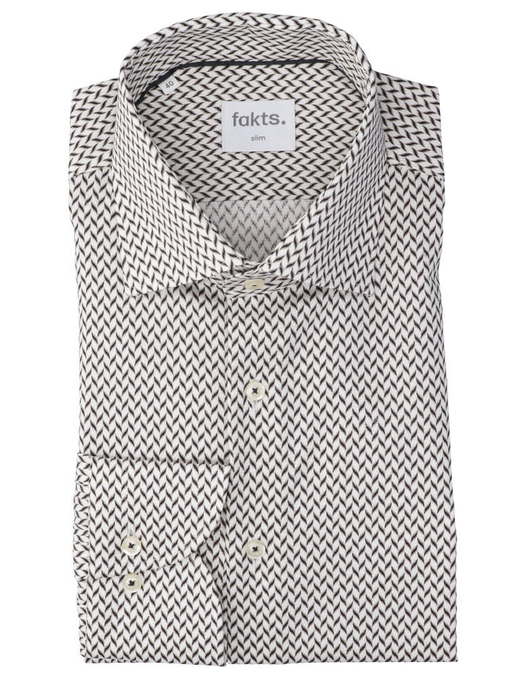 Greige kleurig katoenen hemd in zwart en taupe print (slim fit) met lange mouwen Fakts