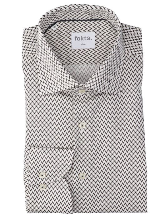 Greige kleurig katoenen hemd in zwart en taupe print (slim fit) met lange mouwen Fakts
