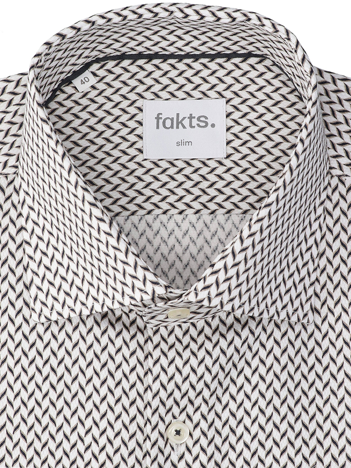 Greige kleurig katoenen hemd in zwart en taupe print (slim fit) met lange mouwen Fakts