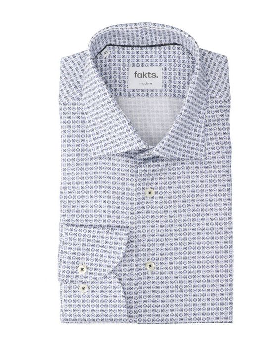 Wit katoenen hemd in blauwe print (modern fit) met lange mouwen Fakts