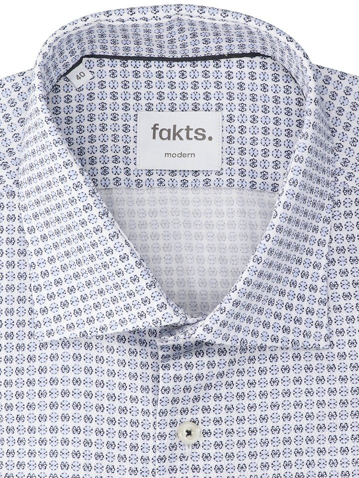 Wit katoenen hemd in blauwe print (modern fit) met lange mouwen Fakts